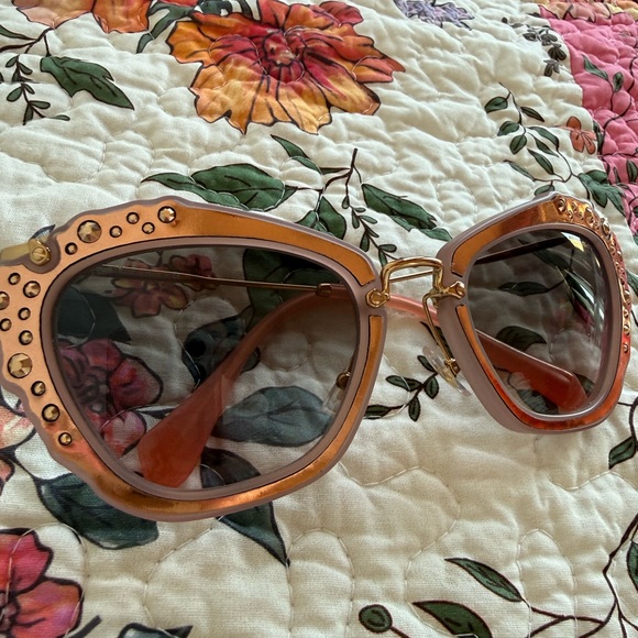 Embellished Rose Gold Miu Miu Sunglasses main image 10